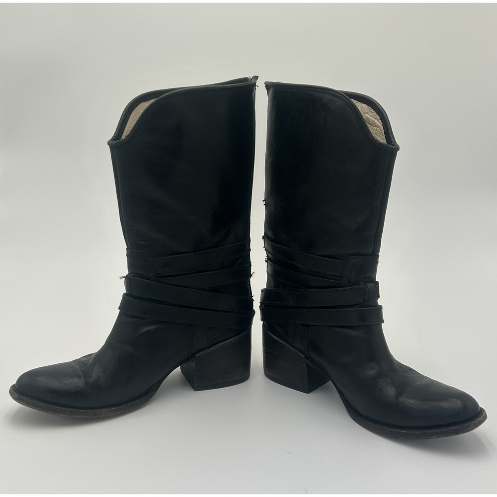Freebird by Steven Pikes Size 8 Wrap Strap Riding Western Leather Boots Black